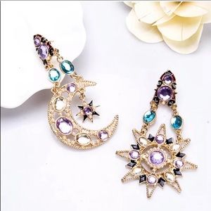 Festival Boho Sun Moon Stars blue purple earrings